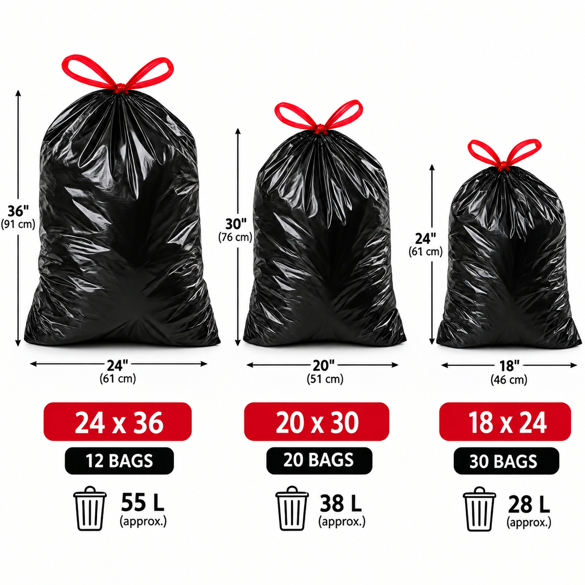 WrapRite 3-Size Trash Bag Value Pack – 62 Bags